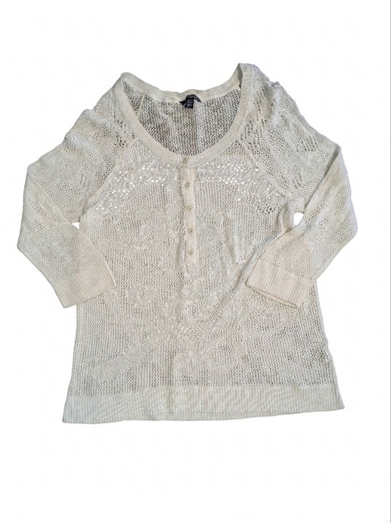 American Eagle Outfitters Sweaters - American Eagle Outfitters Crochet Henley Top Shirt Ivory XL/TG Knit See Through